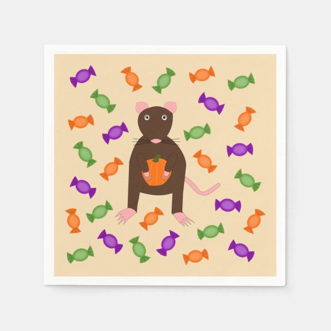 Cute Halloween Rat and Pumpkin Napkin (Front)