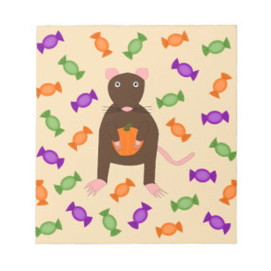 Cute Halloween Rat and Pumpkin Notepad