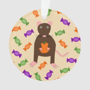 Cute Halloween Rat and Pumpkin Ornament