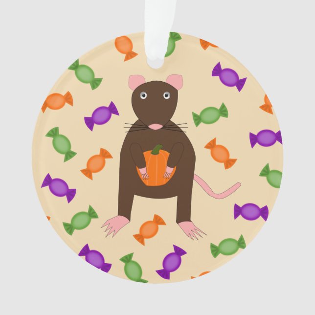 Cute Halloween Rat and Pumpkin Ornament (Front)