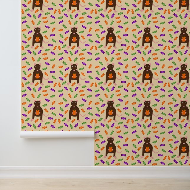 Cute Halloween Rat and Pumpkin Patterned Wallpaper (Application)