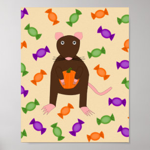 Cute Halloween Rat and Pumpkin Poster