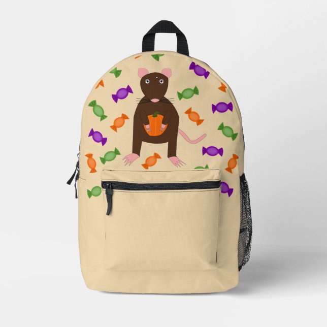 Cute Halloween Rat and Pumpkin Printed Backpack (Front)