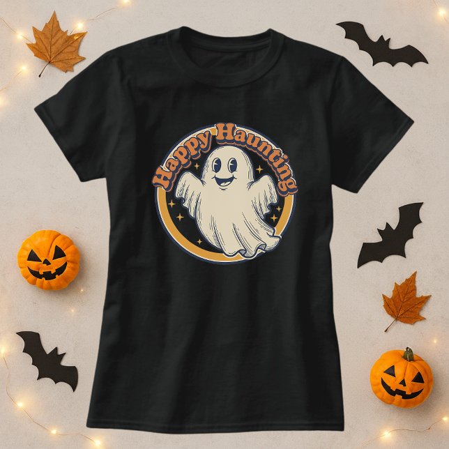 Cute Halloween Retro Ghost Happy Haunting T-Shirt (Creator Uploaded)