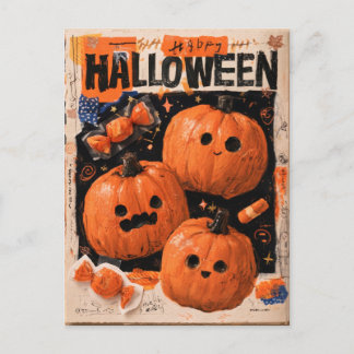 Cute Halloween Scrapbook Design With Pumpkins Holiday Postcard