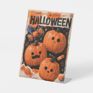 Cute Halloween Scrapbook Design With Pumpkins Pedestal Sign