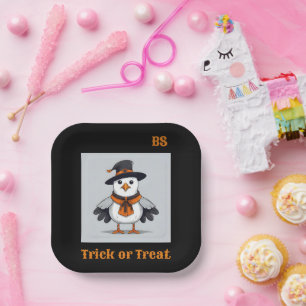Cute Halloween seagull in Disguise Festive Paper Plate