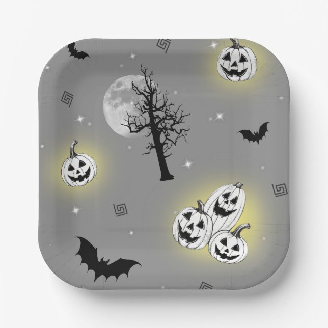 Cute Halloween Seamless Pattern Paper Plate (Front)