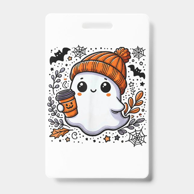 Cute Halloween Shirt for Women Halloween Ghost Cof ID Badge (Front)
