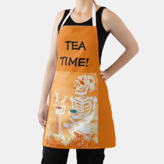 Cute Halloween Skeleton-Bat Tea Kitchen Apron 