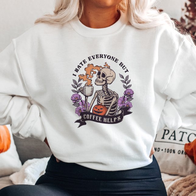 Cute Halloween Skeleton Coffee Sweatshirt (Creator Uploaded)