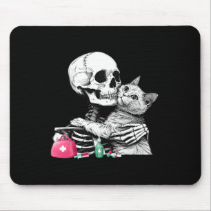 Cute Halloween Skeleton Hug Cat Vet Tech Veterinar Mouse Pad
