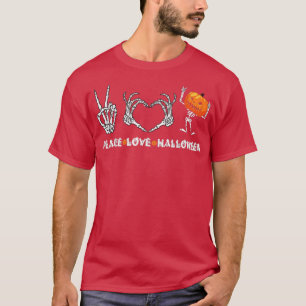 Cute Halloween Skeleton Peace Love with Scary Pump T-Shirt