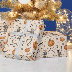Cute Halloween Skeleton Pumpkin Fall gift Wrapping Paper