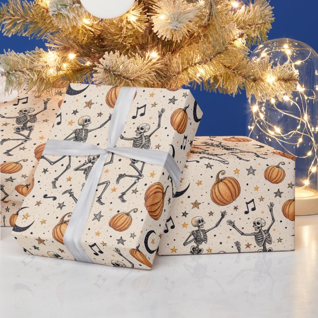 Cute Halloween Skeleton Pumpkin Fall gift Wrapping Paper (Holidays)