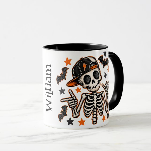Cute Halloween Skeleton Skull Mug (Front Right)