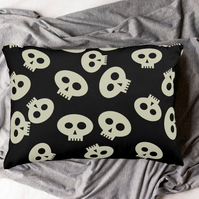 Cute Halloween Skull Pattern Black Decorative Cushion (Cute skull pattern pillow for your Halloween home decor)