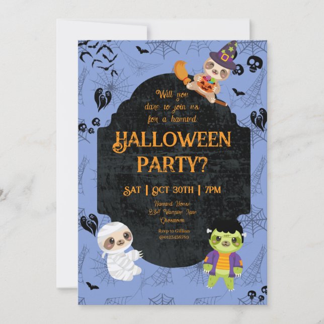 Cute Halloween Sloth 2 Party Invitation (Front)