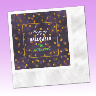 Cute Halloween Smiling Pumpkins Coined Cocktail Napkin