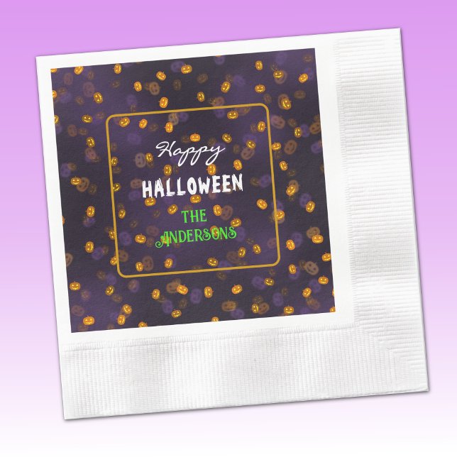 Cute Halloween Smiling Pumpkins Coined Cocktail Napkin (Creator Uploaded)