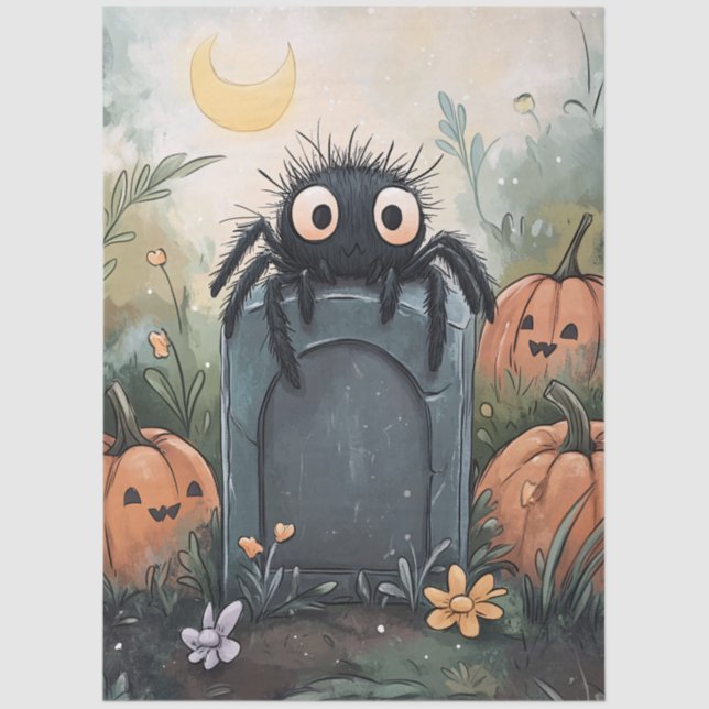 Cute Halloween Spider Illustration Decoupage Tissue Paper (Front)