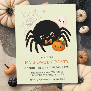 Cute Halloween Spider Pumpkin Kids Party Invitation
