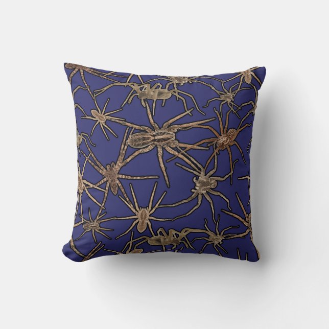 Cute Halloween Spiders on Sapphire Blue Cushion (Front)
