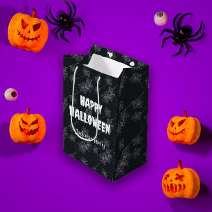 Cute Halloween spiderweb on black, custom Medium Gift Bag