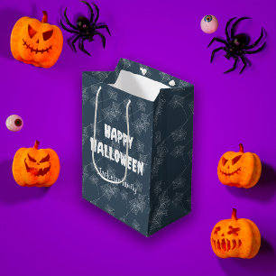Cute Halloween spiderweb on grey, custom Medium Gift Bag