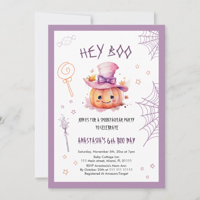  Cute Halloween Spooktacular Girl 6th Birthday Invitation (Front)