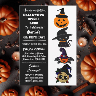 Cute Halloween Spooky Bash Jack Black Cat Birthday Invitation