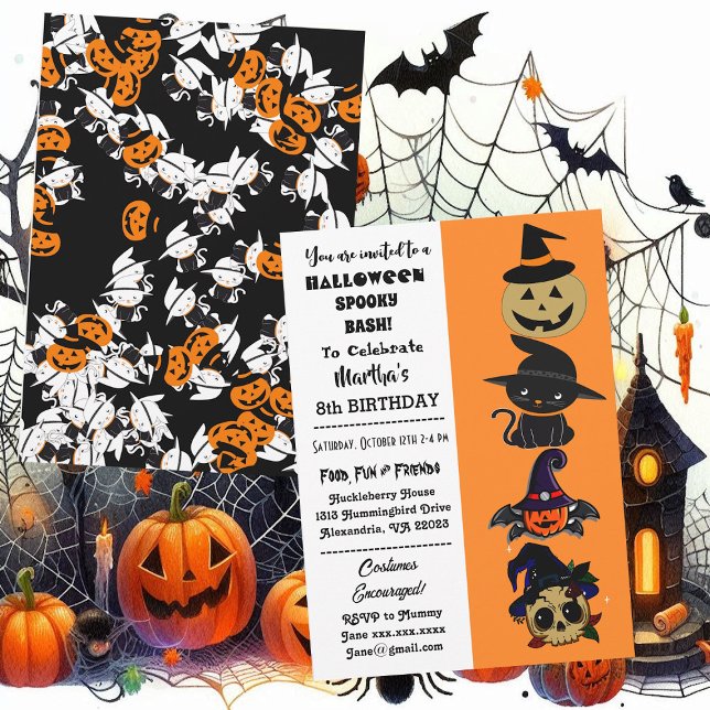 Cute Halloween Spooky Bash Jack Black Cat Birthday Invitation (Cute Halloween Spooky Bash Jack Black Cat Birthday Invitation)