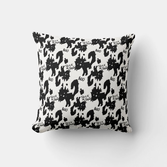Cute Halloween Spooky Cat Doodle Illustration Cushion (Front)