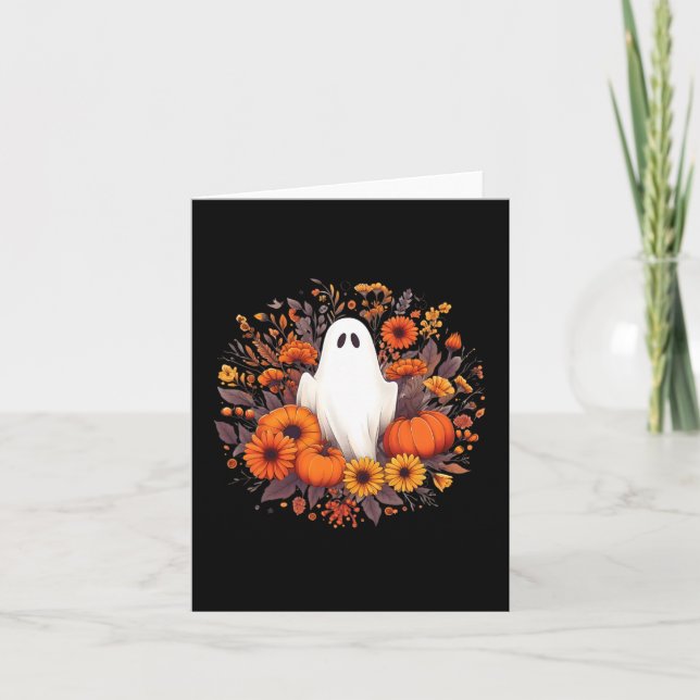 Cute Halloween Spooky Ghost Fall Pumpkin Autumn Fl Card (Front)