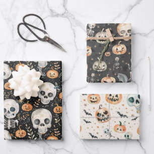 Cute Halloween Spooky Ghost Skull Bat Wrapping Paper Sheet