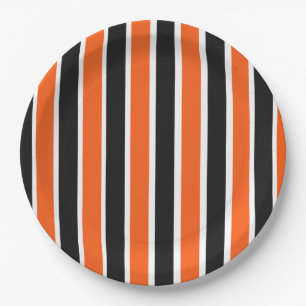 Cute Halloween Stripes in Orange and Black  Paper Plate