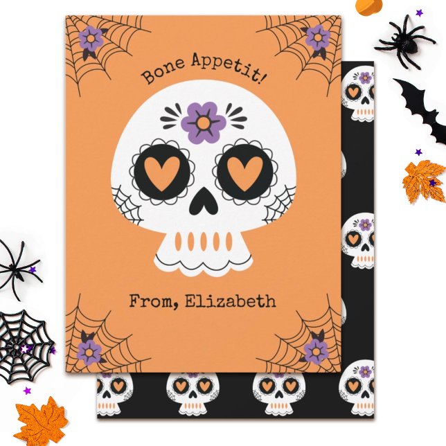 Cute Halloween Sugar Skull Card (Halloween kids classroom treat card.)