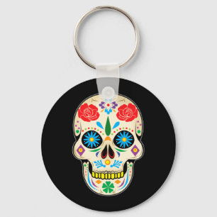 Cute Halloween Sugar Skull - Dia De Los Muertos Key Ring