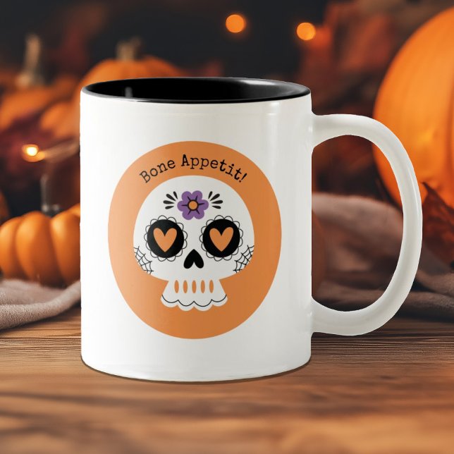 Cute Halloween Sugar Skull  Two-Tone Coffee Mug (Celebrate Halloween with this cute sugar skull mug. Personalize it with your own text.)