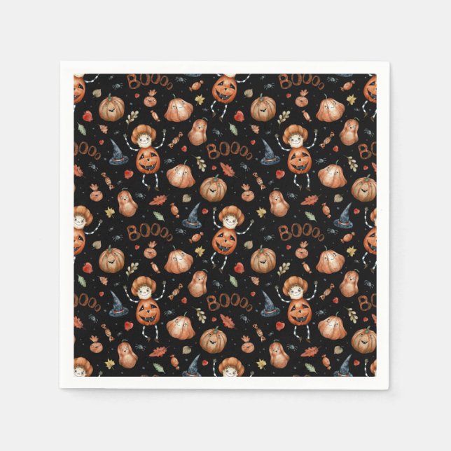 Cute Halloween Theme Pumpkins and Boos Napkin (Front)