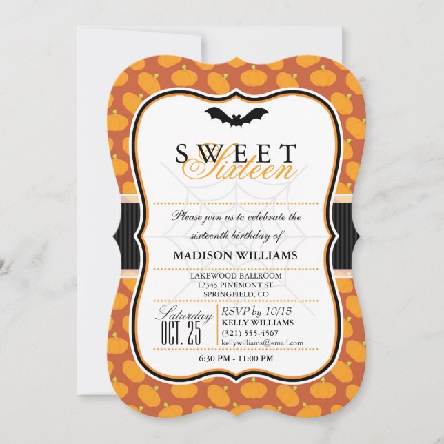 Cute Halloween Theme Sweet 16 Party Invitation (Front)