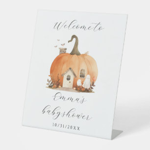 Cute Halloween Themed Baby Shower Welcome Pedestal Sign