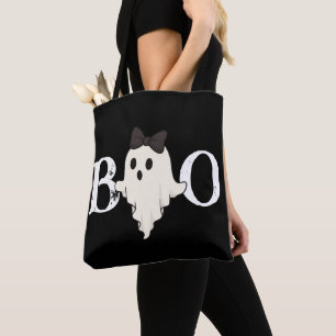 Cute Halloween Tote Bag – "Boo" Ghost with Bow