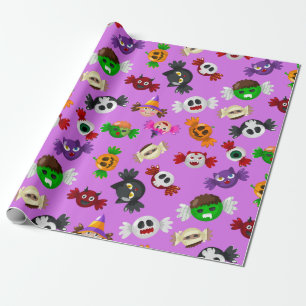 Cute Halloween Trick or Treat Candy Monsters  Wrapping Paper