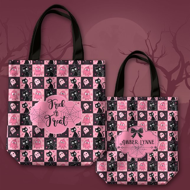 Cute Halloween Trick or Treat Ghosts and Kitties Tote Bag (Creator Uploaded)