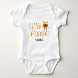 Cute Halloween Trick or Treat Little Monster Name Baby Bodysuit