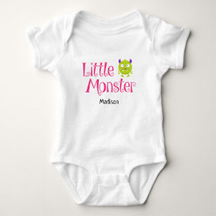Cute Halloween Trick or Treat Little Monster Name Baby Bodysuit