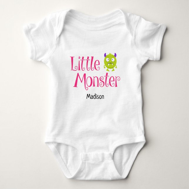 Cute Halloween Trick or Treat Little Monster Name Baby Bodysuit (Front)