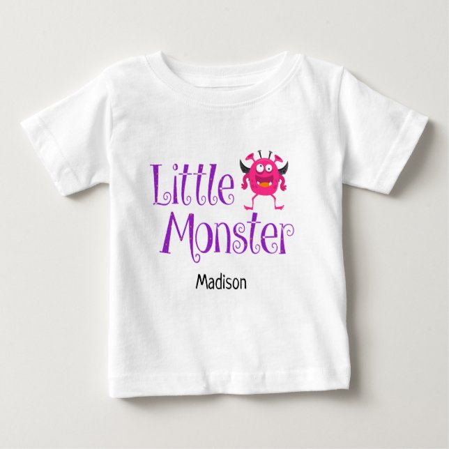 Cute Halloween Trick or Treat Little Monster Name Baby T-Shirt (Front)