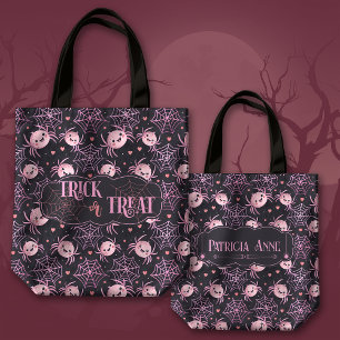 Cute Halloween Trick or Treat Spiders and Hearts Tote Bag